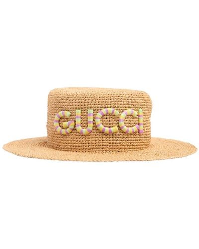 Gucci Chapeau en raphia à logo - Métallisé