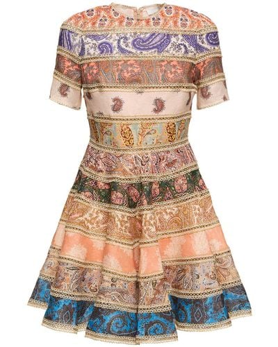 Zimmermann Mini-robe Patchwork En Lin À Imprimé Cachemire Et À Finitions En Dentelle Devi - Multicolore