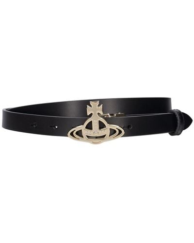 Vivienne Westwood Small Line Orb Leather Buckle Belt - White