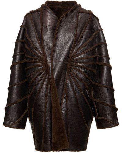 Rick Owens Reversible Shearling & Leather Overcoat - Black