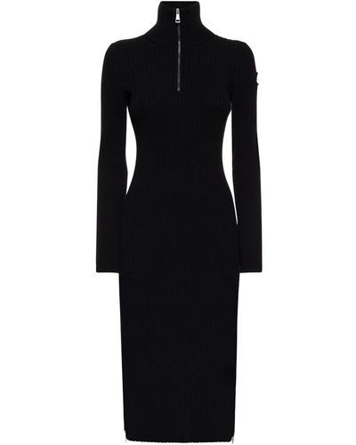 Moncler Maxi Knit Viscose Blend Crepe Dress - Black
