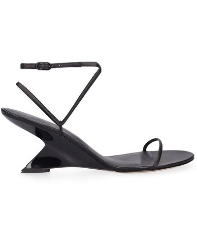 STUDIO AMELIA 70mm Halter Leather Wedges - Black