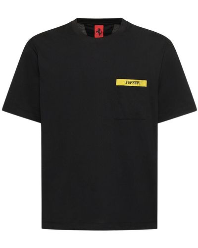 Ferrari Logo Cotton Jersey T-Shirt W/Pocket - Black
