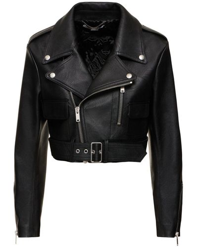 Stella McCartney Belted Faux Leather Cropped Biker Jacket - Black