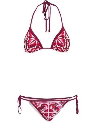 Dolce & Gabbana Set bikini in lycra stampa maiolica - Rosso