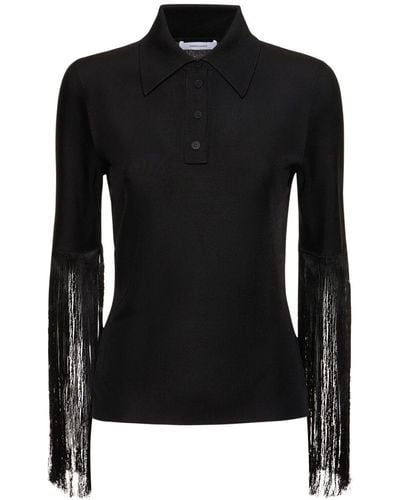 Ferragamo Fringed Viscose Jersey Long Sleeve Top - Black