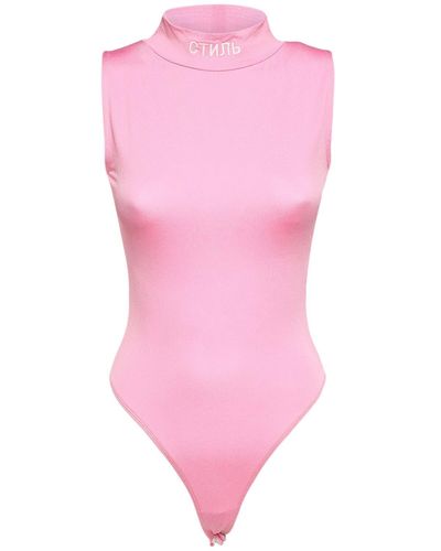 Heron Preston Short Sleeve Logo Viscose Bodysuit - Pink