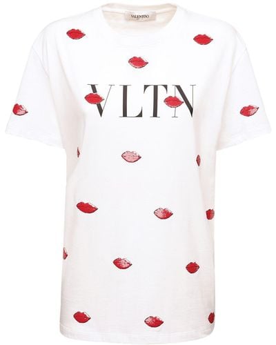 Valentino Bedrucktes T-shirt Aus Baumwolle "sensi" - Weiß