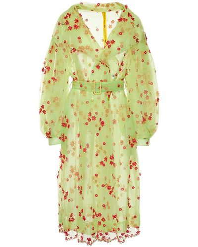 Moncler Genius Trench-coat En Tulle Floral "simone Rocha" - Vert