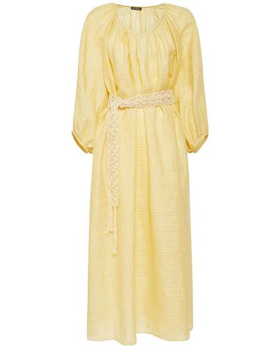 Loro Piana Medea Needle Linen Midi Dress W/ Belt - Yellow