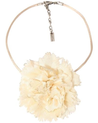 Saint Laurent Small Silk Crumped Flower Necklace - White