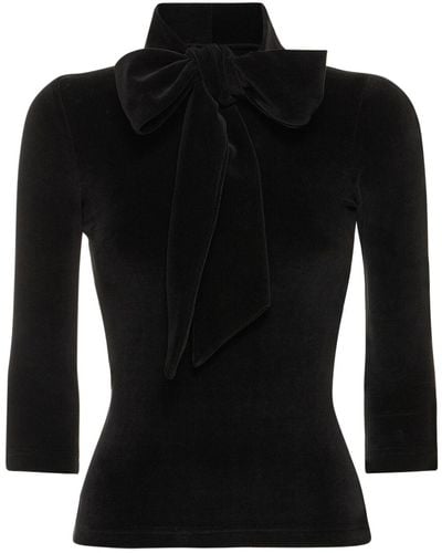 Balenciaga Pull col roulé en velours de coton détail nœud - Noir