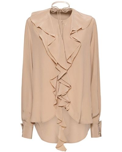 Victoria Beckham Romantic Ruffled Silk Shirt - Natural