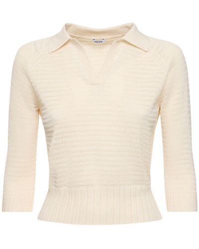 Aspesi Cotton Knit Short Sleeve Polo Top - White
