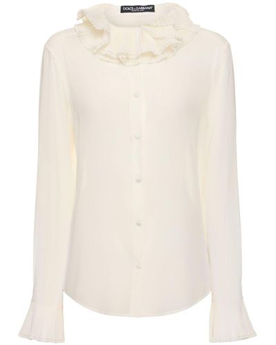 Dolce & Gabbana Silk Blend Ruffled Collar Shirt - Black