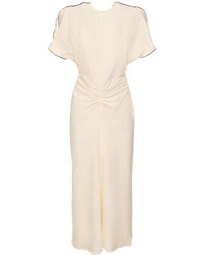 Victoria Beckham Gathered Waist Cotton Blend Midi Dress - White