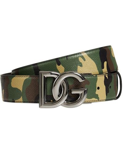 Dolce & Gabbana Cintura In Pelle Camouflage Con Logo - Verde