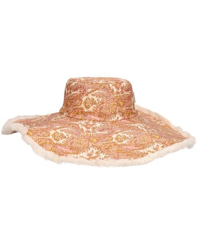 Zimmermann Sombrero de lino estampado - Rosa
