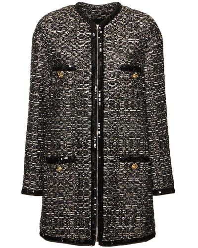 Giambattista Valli Lurex Tweed Collarless Coat - Black