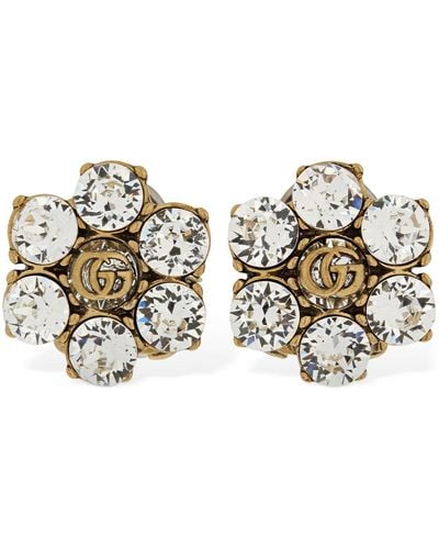 Gucci Gg Marmont Stud Earrings W/ Crystal - Metallic