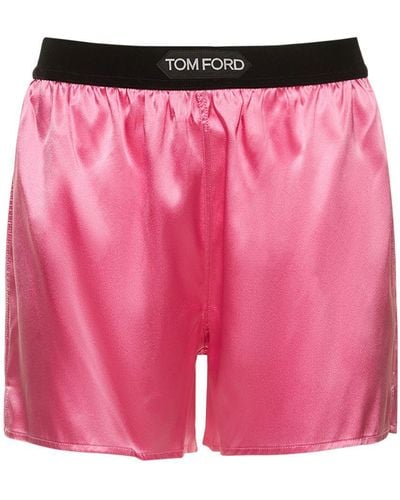 Tom Ford Mini-short en satin de soie à logo - Rose