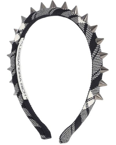 Alessandra Rich Tartan Headband W/ Spikes - Black