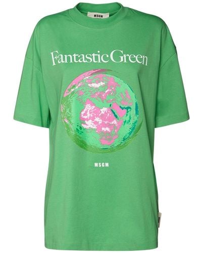 MSGM T-shirt Aus Baumwolle Mit Druck "fantastic" - Grün