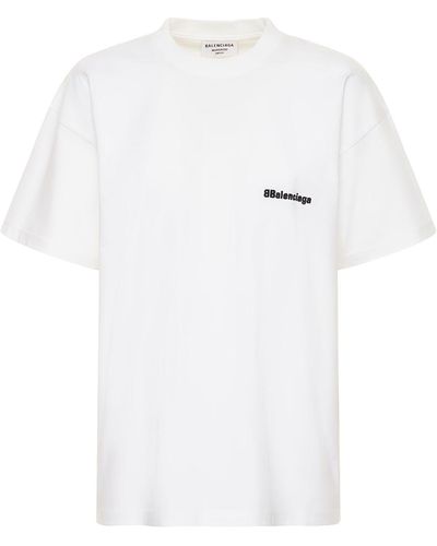 Balenciaga Medium Fit Embroidered Cotton T-shirt - White