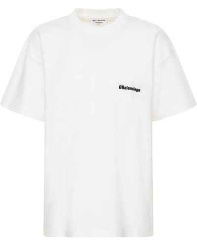 Balenciaga T-shirt Aus Baumwolle Mit Stickerei - Weiß