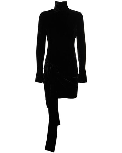 Petar Petrov Velvet Turtleneck Mini Dress W/ Knot - Black