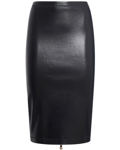 Versace Shiny Stretch Leather Midi Skirt - Black