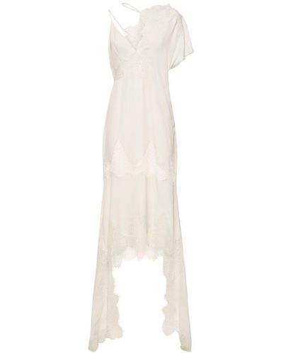 Stella McCartney Vestido maxi asimétrico de seda y encaje - Blanco