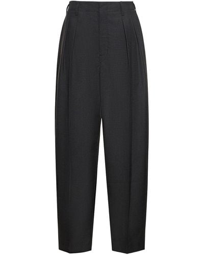 Lemaire Pleated Tapered Wool Blend Trousers - Black