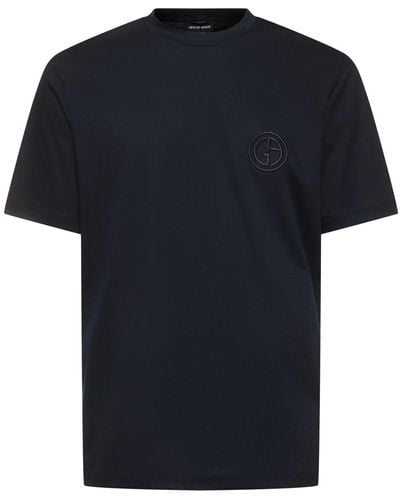 Giorgio Armani Logo Embroidery Cotton T-shirt - Black