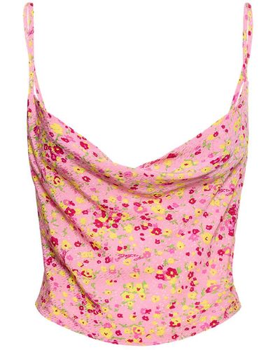 ROTATE BIRGER CHRISTENSEN Floral Print Viscose Slip Top - Pink