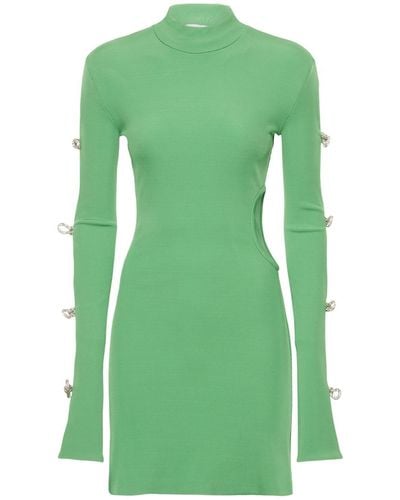 Mach & Mach Embellished Cutout Viscose Mini Dress - Green