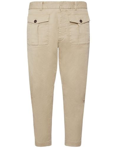 DSquared² Stretch Cotton Drill Cargo Trousers - Natural