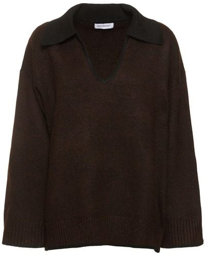 WeWoreWhat V Collar Knitted Sweater - Black
