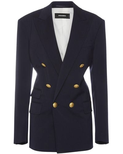 DSquared² Wool Oversized Double Breast Jacket - Blue