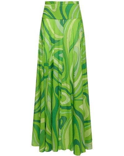 Emilio Pucci Marmo Printed Cotton Muslin Maxi Skirt - Green