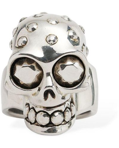 Alexander McQueen Jeweled Skull Brass Ring - Weiß