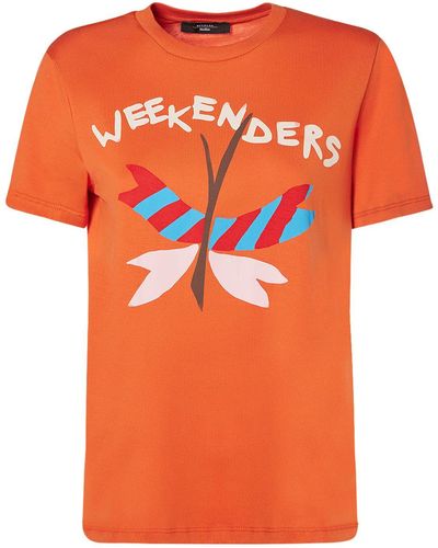 Weekend by Maxmara Camiseta de algodón jersey estampado - Naranja