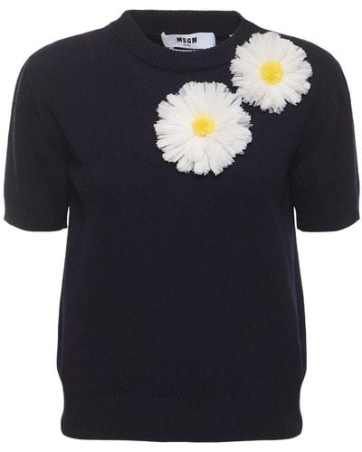 MSGM Wool Blend Short Sleeve Sweater - Blue