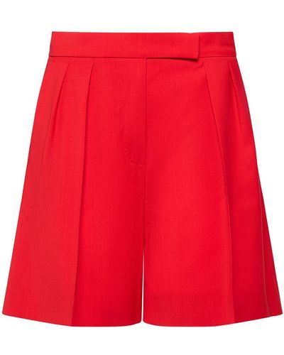 Max Mara Jessica Pleated Wool Shorts - Red