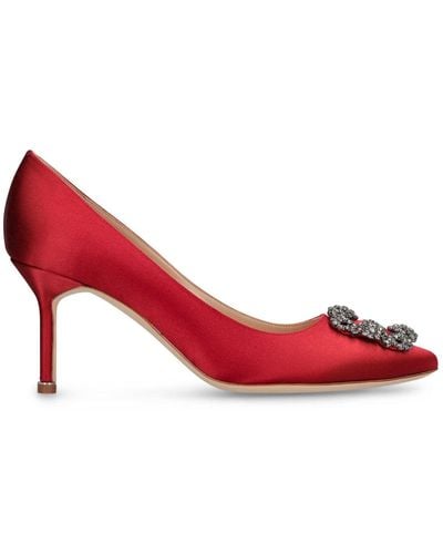 Manolo Blahnik Zapatos de tacón de satén 70mm - Rojo