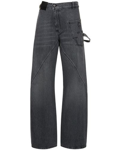 JW Anderson Embroidered Pocket Denim Cargo Jeans - Blue