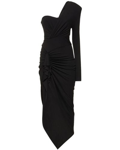 Alexandre Vauthier One Shoulder Viscose Jersey Midi Dress - Black