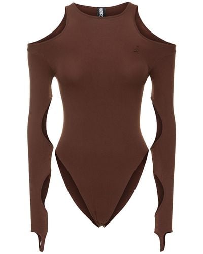 ANDREADAMO Sculpting Jersey Cutout Bodysuit - Brown