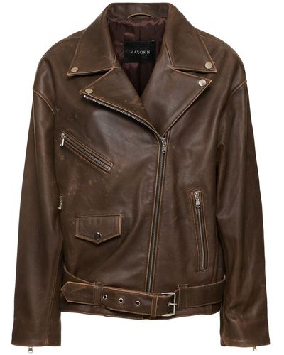 Manokhi Kaisa Leather Jacket - Brown