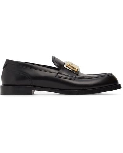 Dolce & Gabbana Mocassins en cuir avec plaque - Noir